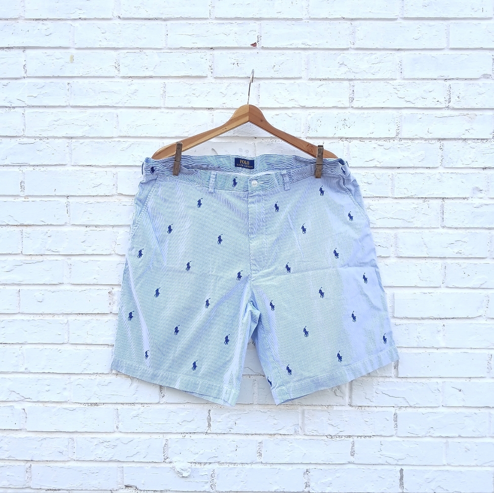 Polo by Ralph Lauren Blue Stripe Embroidered Pony Shorts - Picture 2 of 7